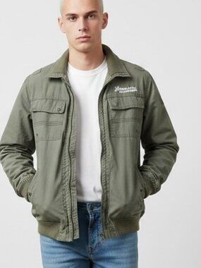 QuickSilver Bomber Jacket Boys Large (16-18) Vintage Army Green Canvas Utility